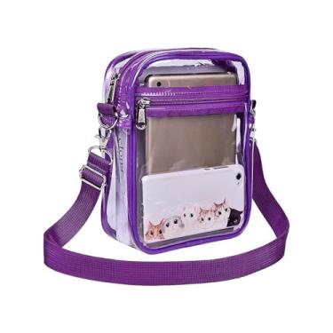Imagem de Bolsa transversal transparente com alça de ombro ajustável, bolso frontal para shows e festivais esportivos, Roxa, Small, Roxo