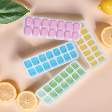 Imagem de 4 bandejas para cubos de gelo com tampa para freezer, 56 cubos de silicone duráveis empilháveis para cubos de gelo com tampas removíveis, bandeja de gelo reutilizável, perfeita para coquetéis, bebidas