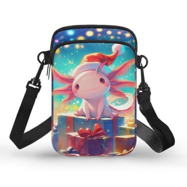Imagem de Ozuxouey Bolsa tiracolo pequena feminina de Natal para celular, bolsa tiracolo de lona, bolsa transversal, Axolote de Natal