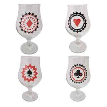 Imagem de Kit 4 Taças Copos Cerveja Vidro Baralho 400Ml + Presente