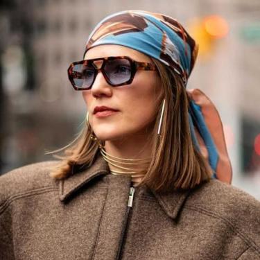 Imagem de Óculos de sol aviador quadrados para mulheres, armação grossa hexagonal com ponte dupla, óculos de sol inspirados em designer, Leopardo/cinza claro, Medium