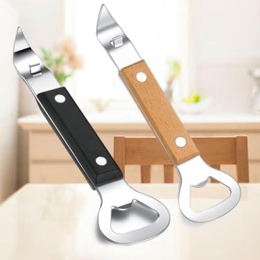 Imagem de Abridor de lata e furador de garrafas de aço inoxidável - Ferramenta compacta de função dupla (preto marrom)