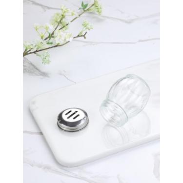 Imagem de Agitador de temperos de vidro, saleiro e pimenta transparente reutilizável com tampa de aço inoxidável, coqueteleira de queijo parmesão com topo de aço inoxidável perfurado