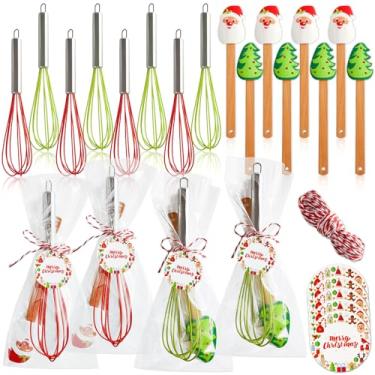 Imagem de 12 conjuntos de batedores de Natal, conjuntos de presentes de aço inoxidável, espátula de silicone com fitas de cartões, sacos de embalagem de presente para vizinhos, funcionários, suprimentos de