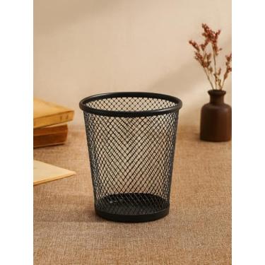 Imagem de 1 suporte de caneta de ferro, porta-canetas de malha de metal preto em forma de coluna, recipiente de grande capacidade, organizador de mesa para marcador de lápis, régua, apagador, clipe de papel