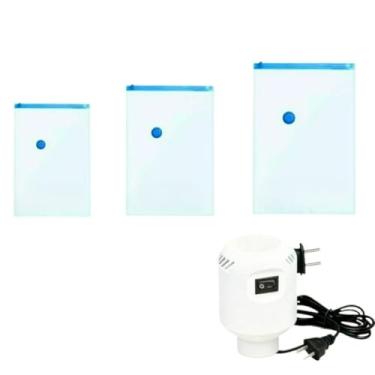 Imagem de Kit 3 5 10 Saco A Vácuo Bomba Elétrica 110v 220v 70x110cm Organiza Cobertores Mala Viagem Guarda Roupas Sacos A Vacuo Para Mala(110W,KIT 10 70x110)