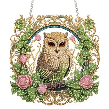 Imagem de Reofrey Kits de arte de diamante para pendurar para adultos – 20 x 20 cm corujas enfeite de pendurar placa acrílica padrão dupla face cristal diamante arte suncatcher pingente, para decoração de