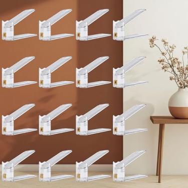 Imagem de TENTONUP Pacote com 16 compartimentos de sapato organizador para armário, empilhador de sapatos ajustável e economia de espaço, armazenamento de sapatos de plataforma dupla transparente para espaços