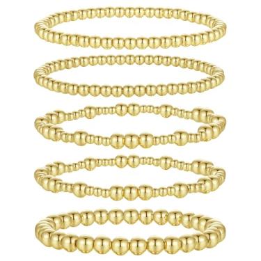 Imagem de XIANNVXI Pulseira feminina com contas banhadas a ouro 14K 14 K com contas elásticas empilháveis e elásticas, conjunto moderno, joias delicadas, Medium, Sem Pedra Preciosa