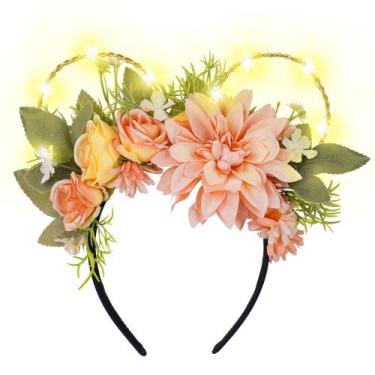 Imagem de Bandana VISSTREE Pink Mouse Ears com flores iluminadas para mulheres