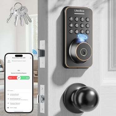 Imagem de Ulecoce Fechadura inteligente com teclado e conjunto de alça - fechadura de porta de entrada sem chave com controle de impressão digital/aplicativo, trava automática, fácil instalação para portas