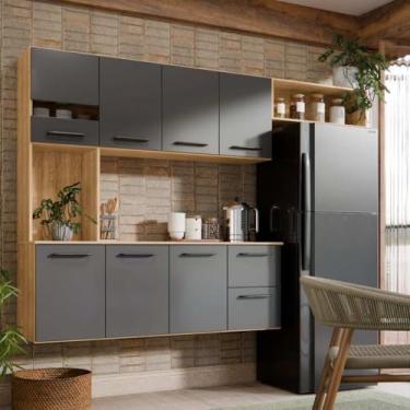 Imagem de Armário De Cozinha Suspenso Com 7 Portas e 2 Gavetas (Damasco Cinza)