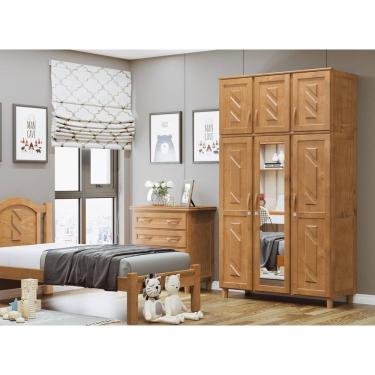 Imagem de Guarda-Roupa Solteiro 6 Portas 3 Gavetas Internas com Espelho Grécia em Madeira - Cavazotto