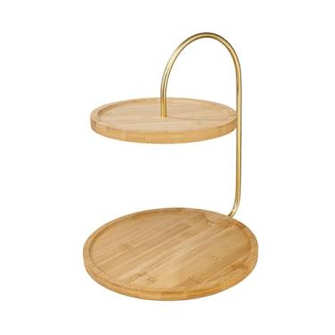 Imagem de Fenteer Suporte para cupcakes com duas bandejas para sobremesas, expositor de mesa de doces, suportes de sobremesas em vários níveis para bar de café, Redondo