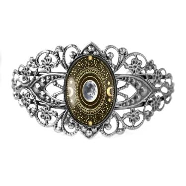 Imagem de Pulseira de filigrana de lua esotérica - Astronomia antiga do sistema solar celestial, acessório feito à mão para o Dia das Bruxas, bronze antigo prata ou preto, joias de vidro feitas à mão estilo