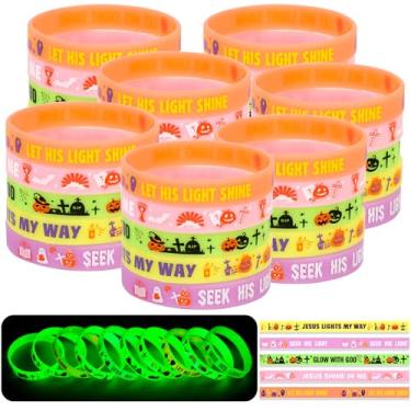 Imagem de HOWAF 35 pulseiras cristãs de Halloween, pulseiras de silicone com versículo bíblico que brilham no escuro, pulseira de abóbora cristã para artigos religiosos de festa de Halloween, pulseiras de Jesus