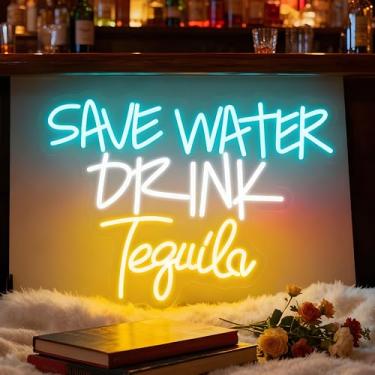 Imagem de Neonawall Save Water Drink Tequila LED Neon Sign - Dimmable USB Wall Art 16x12 Inches - Bar Decor, Mexican Restaurant Lighting, Humor Themed Home Party Accessories