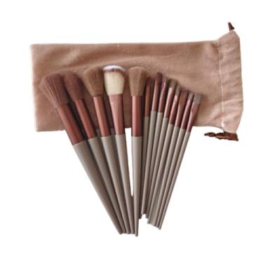 Imagem de Kit Profissional de Pincéis de Maquiagem 13 Peças – Pincéis para Base, Pó, Blush, Sombra e Contorno – Cerdas Macias e Alta Precisão - Marrom com Estojo de Tecido