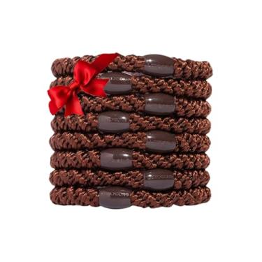 Imagem de L. Erickson Gravatas de cabelo de pônei Grab & Go - marrom café - pacote com 8 suportes para rabo de cavalo Grab and Go - laços de cabelo sem danos - faixas de cabelo morena cor escura acessórios de