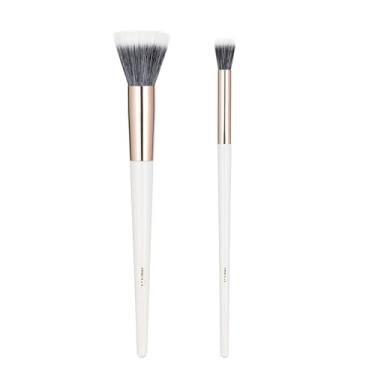 Imagem de MSQ Pincel Stipple Blush, 2 peças de ponta dupla, fibra sintética de camada dupla, ótimo para misturar, destaque, blush, contorno, creme, base, branco suave e natural