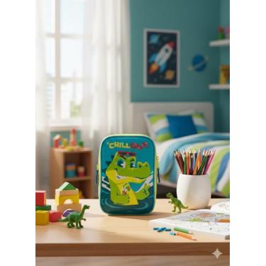 Imagem de Estojo Grande Puket Jacaré Relax Azul Petróleo Menino