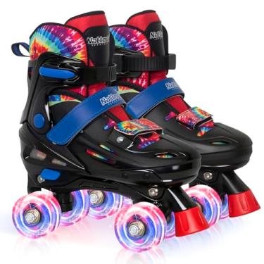 Imagem de Nattork Patins infantis para meninos e meninas, 4 tamanhos, quadriciclos ajustáveis para jovens adolescentes de 10 a 11 e 12 anos, com todas as rodas iluminadas - presente de aniversário para esportes