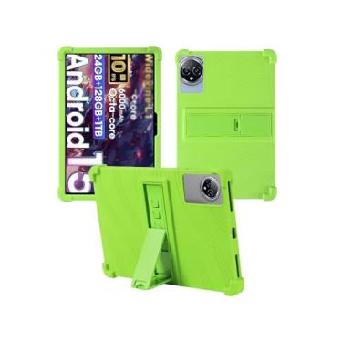 Imagem de Capa para tablet Raemond K80 de 10 polegadas, Android 15, WUNIAK à prova de choque, leve, com suporte, capa protetora, de silicone macio, ajustável, verde