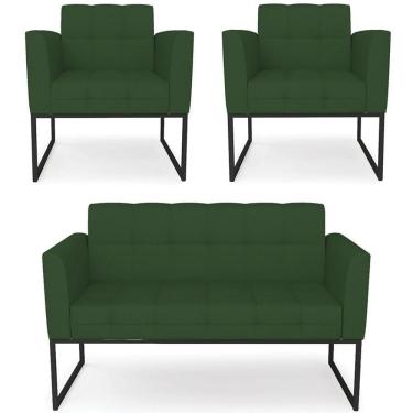 Imagem de Sofá Namoradeira E 2 Poltronas Base Industrial Preto Ana Veludo Luxo Verde - Ibiza