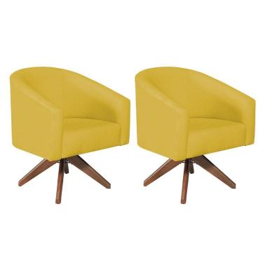 Imagem de Kit 02 Poltronas Decorativas Luiza Base Giratória De Madeira Suede - Amarena Móveis Amarelo