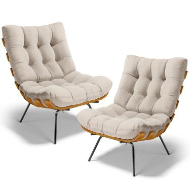 Imagem de Kit 2 Poltronas Decorativas Costela L02 Linho Cru - Lyam Decor