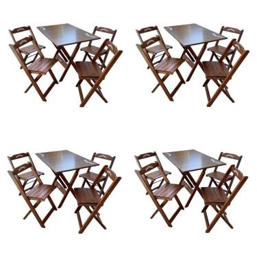 Imagem de Kit 4 Conjuntos Mesa Dobrável Madeira 110x70 Com 4 Cadeiras Personalizada Jack Imbuia - Cor: Marrom