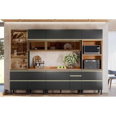 Imagem de Cozinha Completa Proença 6 Peças (2aéreos+2balcões+1torrequente+1cristaleira) C6p95 Nogueira-carbono Prime Tx - Demóbile