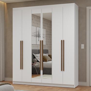 Imagem de Guarda-roupa Casal 6 Portas Batentes Com Espelho Netuno Madesa Branco/rustic