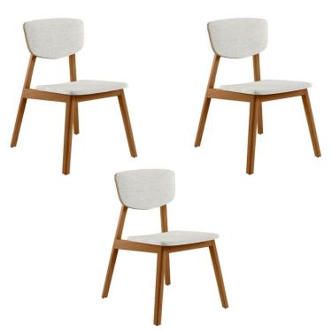 Imagem de Kit 3 Cadeiras Madeira Maciça Lang Linho Off White/mel