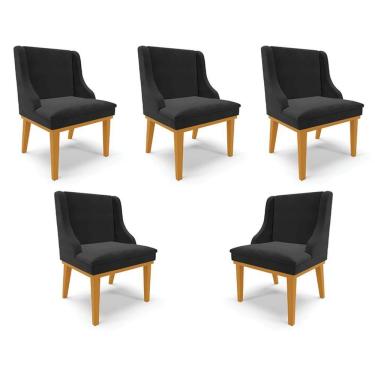 Imagem de Kit 5 Cadeiras Decorativas Sala De Jantar Base Fixa De Madeira Firenze Veludo Preto/castanho G19
