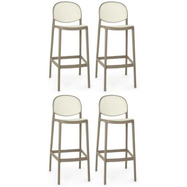 Imagem de Kit 4 Banqueta Alta Com Encosto Roma Em Polipropileno - Branco/cinza Escuro