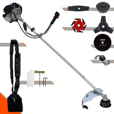 Imagem de Roçadeira Multifunções Toyama TBC43H À Gasolina 2T 43cc Com Carretel Nylon + Faca 2 Pontas + Faca 3 Pontas + Faca 6 Pontas + Faca 80 Dentes + Trimmer