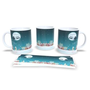 Imagem de Caneca Natalina com Desenhos de Árvore de Natal, Papai Noel e Rena, Porcelana Branca, Decoração Festiva (10)