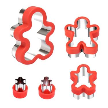 Imagem de Afatnao Conjunto de cortadores de biscoito de gengibre, cortador de biscoito de 5 peças com aderência confortável (PP) - Homem de gengibre para suporte