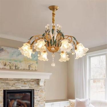 Imagem de Lustre Americano Pastoral com Criatividade Francesa e Flores para Sala de Estar, Sala de Jantar, Quarto, Escritório, Casa de Campo ou Escada - Luminária Pendente LED (C 8 Lâmpadas)