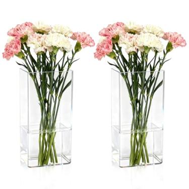 Imagem de Pacote com 2 vasos de acrílico, vasos transparentes de 10 x 10 x 25 cm de altura para flores, vaso de plástico, recipiente de flores inquebrável, decoração de centro de mesa de festa de casamento