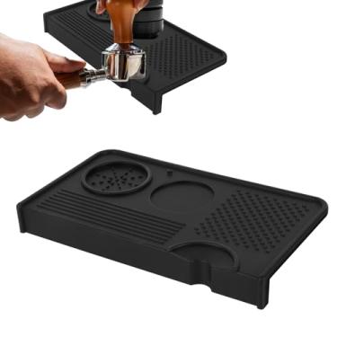 Imagem de Tapete de Compactação Máquina Café Expresso, 26,5x13,2cm Silicone à Prova D'água Estação de Compactação Design Vários Compartimentos Acessórios para Máquina Café Uso Doméstico e Baristas (Preto)