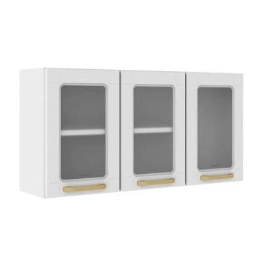 Imagem de Armário Aéreo Cozinha Modulado Colors 6010 C- 3 Portas C- Vidro 105cm Branco - Bertolini