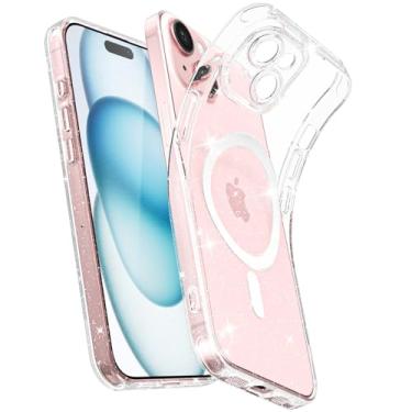 Imagem de Svanove Capa para iPhone 15 Plus transparente com glitter magnético, compatível com Magsafe Slim Thin Transparente Sparkly Bling Mag Safe Case para mulheres e meninas, linda capa macia de silicone