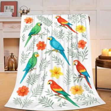Imagem de Cobertor de papagaio para mulheres, meninas, papagaios fofos, cobertor de flanela macia, aconchegante, felpudo, felpudo, quente, roupa de cama para crianças e adultos, 102 x 127 cm