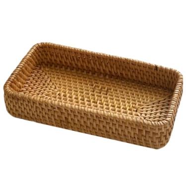 Imagem de Bandeja retangular de vime para banheiro, vaso sanitário e decoração de casa, cesta de armazenamento para sala de estar, cozinha e organização de escritório