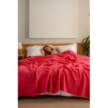 Imagem de RAYME TEKSTIL Cobertor de musselina - Cobertor de gaze versátil leve e arejado 100% algodão turco puro para cama, sofá, sofá (Fúcsia, Califórnia King Size (241 cm x 317 cm))