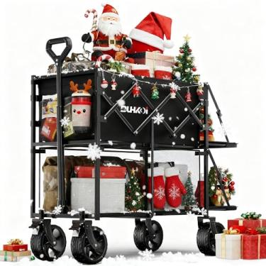 Imagem de DUHKOI Double Decker Wagon 320L grande capacidade 181 kg carrinho utilitário esportivo dobrável com rodas grandes, porta traseira dupla estendida, carrinho de carroça dobrável resistente para