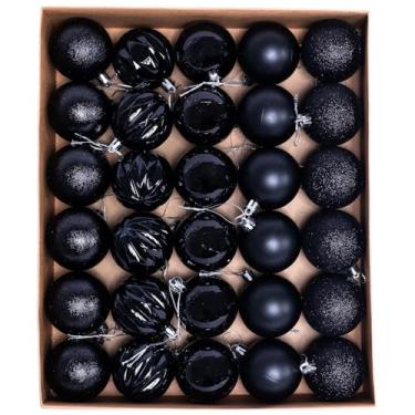 Imagem de HipTree Conjunto de enfeites de árvore de Natal de 30 quilates - enfeite decorativo preto inquebrável de bola pendurada a granel, decoração de mesa de árvore de Natal para decoração de casa e festa de