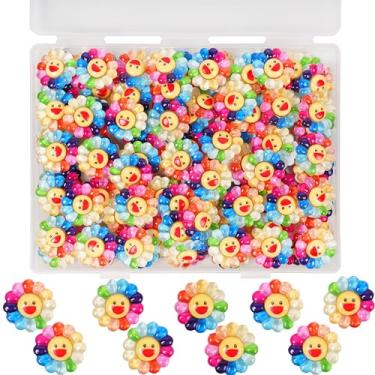 Imagem de 60 peças de berloques de geleca fofos pingentes de resina girassol rosto sorridente enfeites de resina fofos em massa misturados enfeites para scrapbooking DIY artesanato decoração de capa de telefone